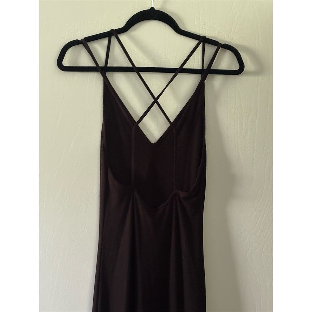 Timing Slip Dress Womens Size M Dark Brown Maxi V-Neck Crisscross Back